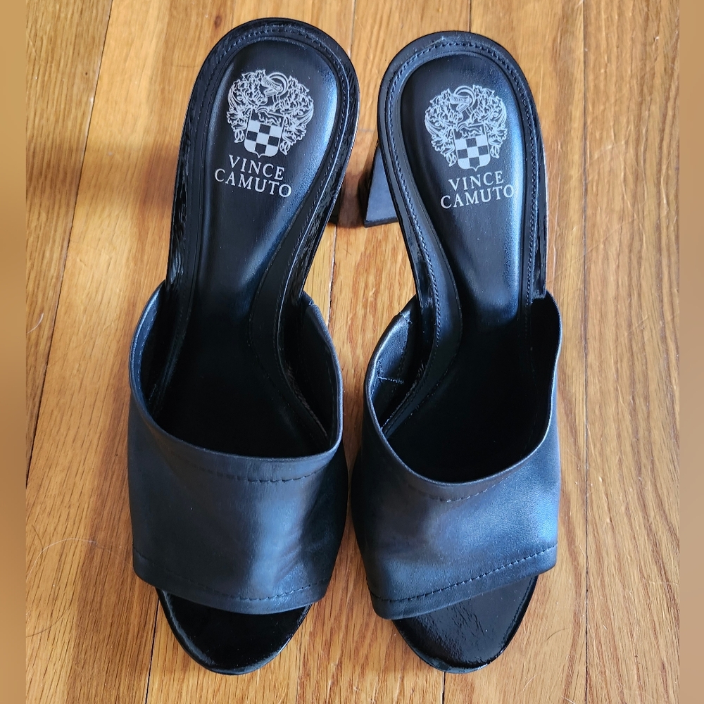 Vince Camuto Black Leather Mules